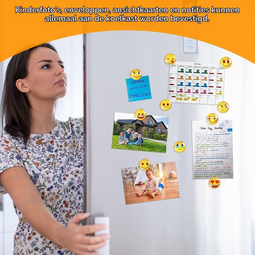 Thumbnail 6 de AUAUY M1-3860081 emoji-koelkastmagneten, 30 glazen smileys