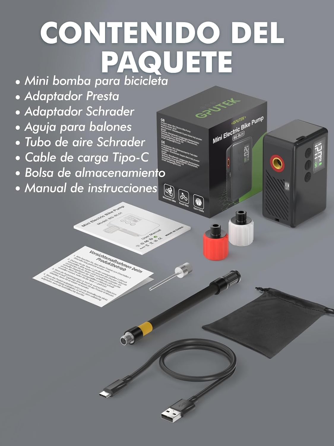 Thumbnail 6 de GPUTEK Bomba Eléctrica para Bicicletas 🚲, Alta Presión 120 PSI