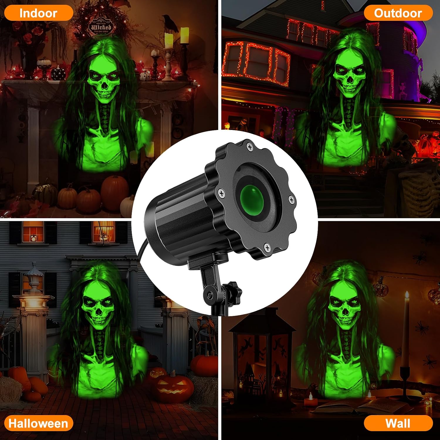 Detalle 1 de Beforalla DTGT146 Halloween Projector, Green 3D Dynamic Skull Ghost Pattern