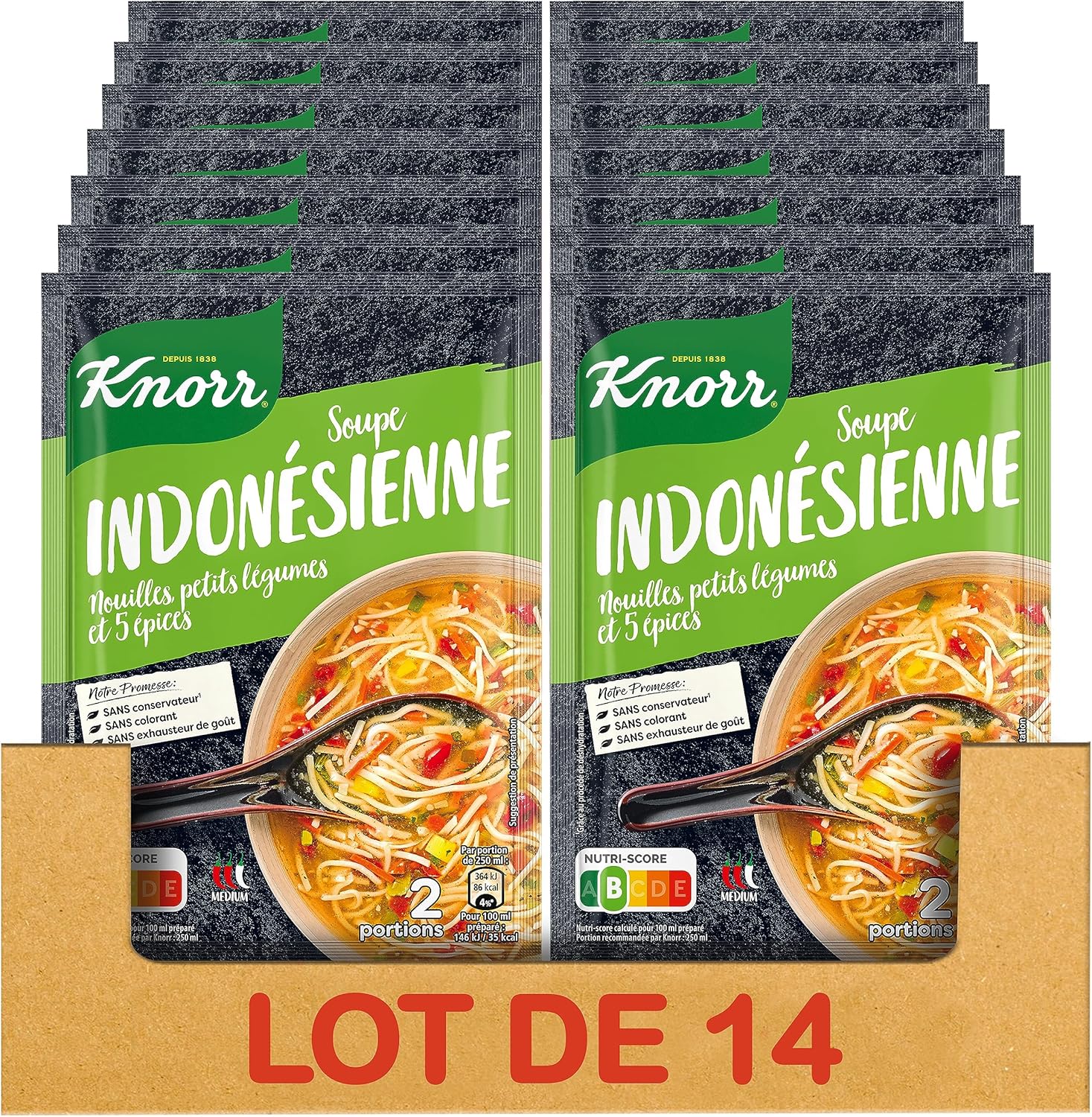 Detalle de Knorr Soupe Déshydratée Indonésienne 45g – Lot de 14