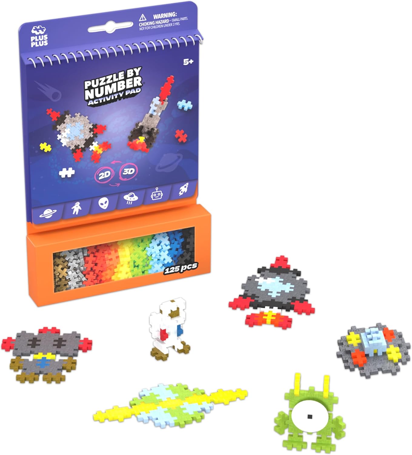 Detalle de PLUS PLUS Travel Toys Building Blocks Puzzle Play (Space) – 12 pages with 125 pieces in attached storage, for age 5+