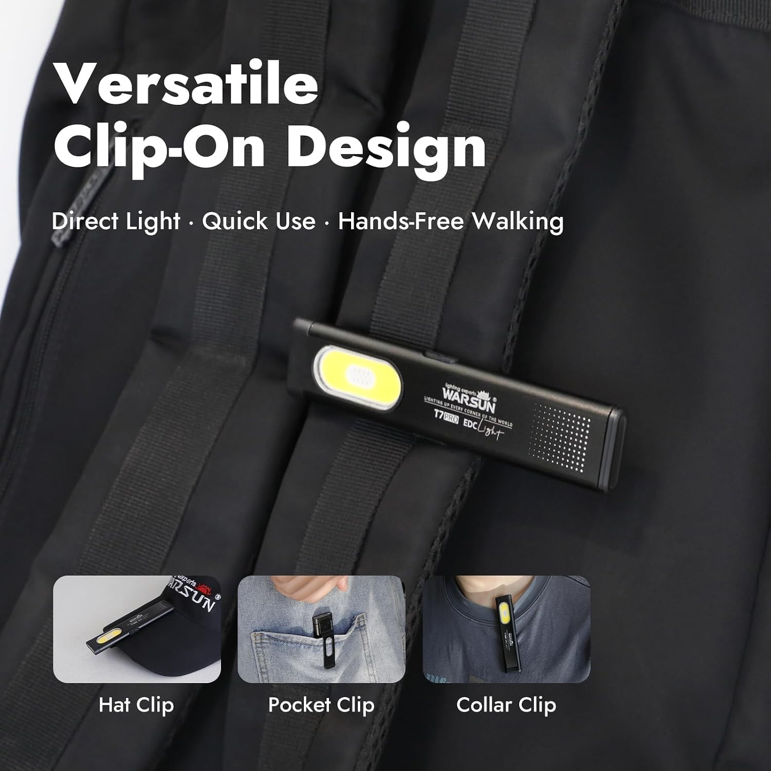 Thumbnail 6 de WARSUN T7 Pro EDC torch (400 lumens) — USB-C rechargeable pocket flashlight with red/blue strobe