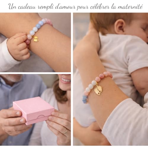 Thumbnail 6 de LouisAna Creation Bracelet en Pierre Naturelle pour Future Maman – Rhodonite, Quartz et Pédou doré