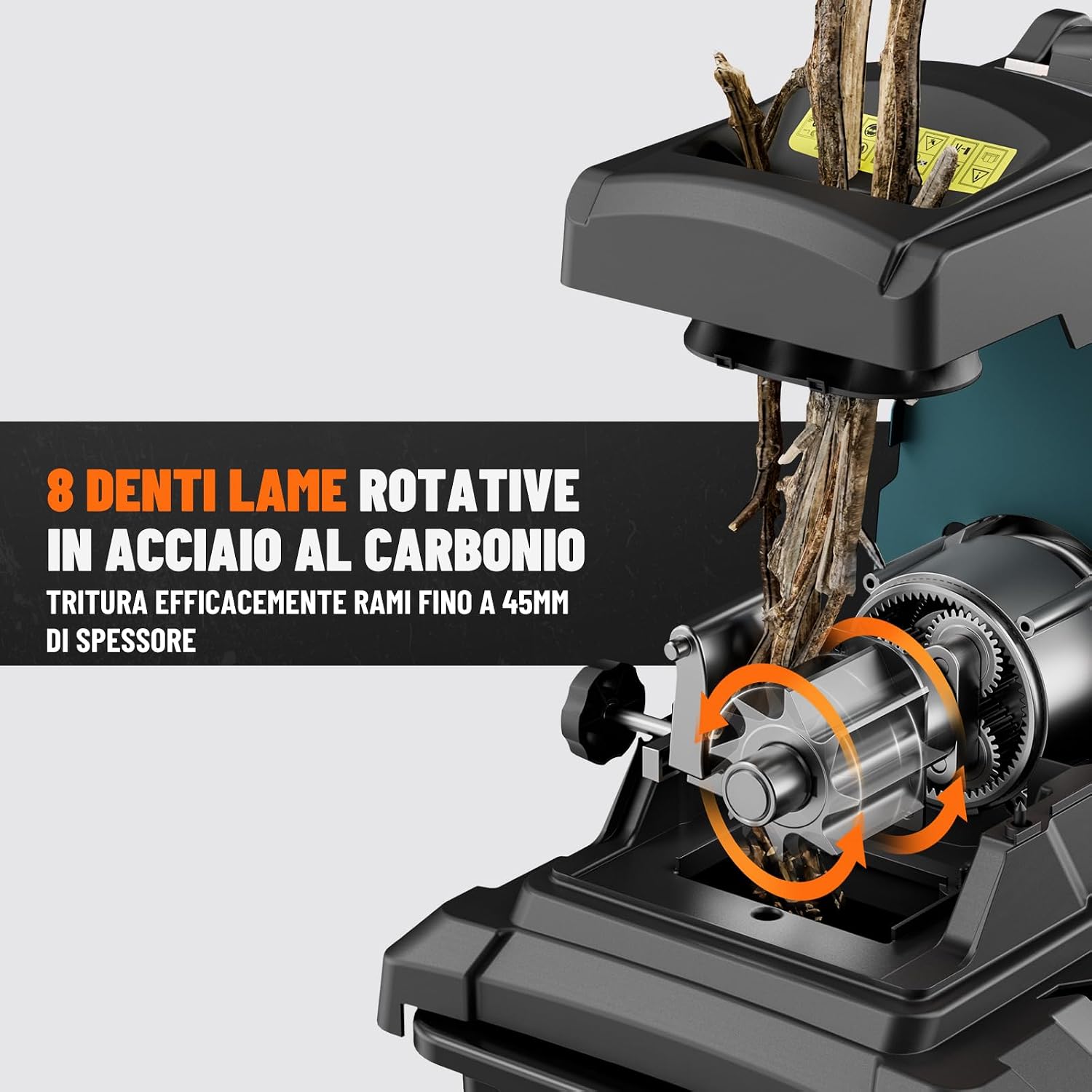 Detalle de DOVAMAN GT10 Trituratore Rami: potenza brushless da 2800W e triturazione fino a 45 mm