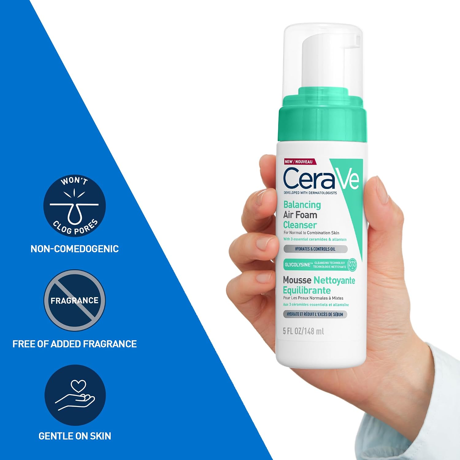 Detalle de CeraVe Balancing Air Foam Cleanser with Glycolysine Cleansing Technology, 148ml