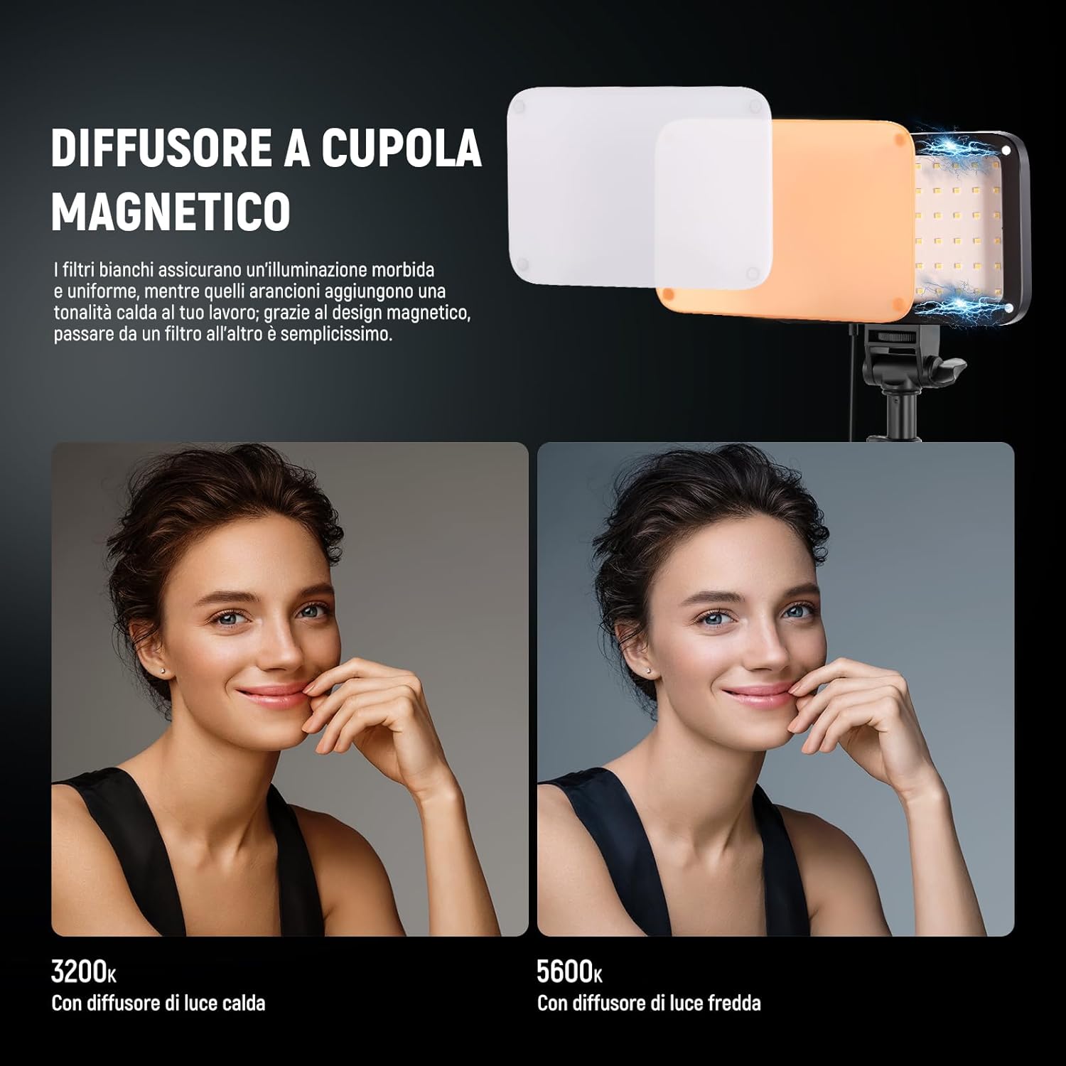 Thumbnail 1 de NEEWER BASICS Kit Key Light a Pannello LED bicolore con stativi e filtri (2 luci) 3200K-5600K