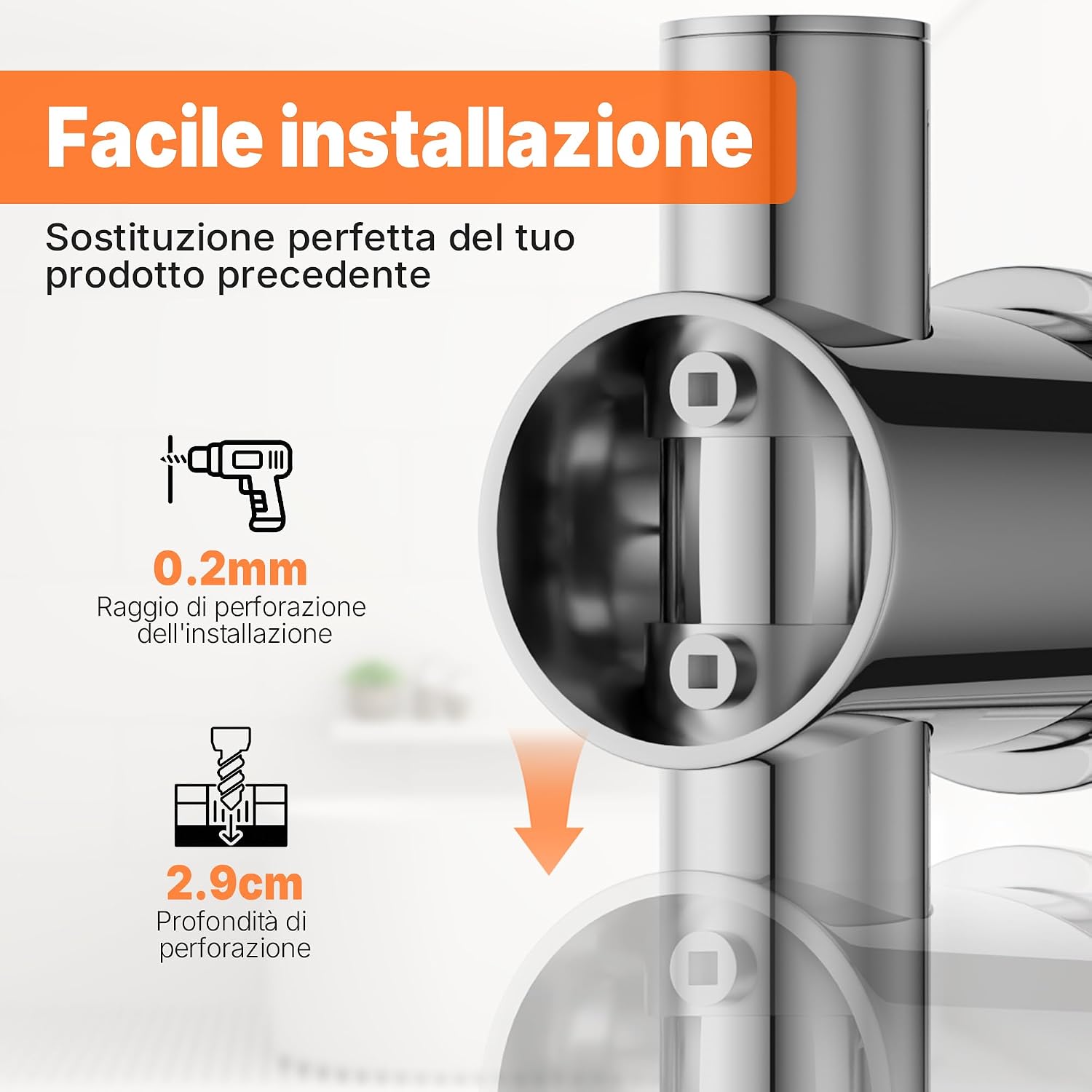 Detalle de MORADO: Barra scorrevole per doccia in acciaio inox 68 cm, finitura cromata, regolabile in altezza