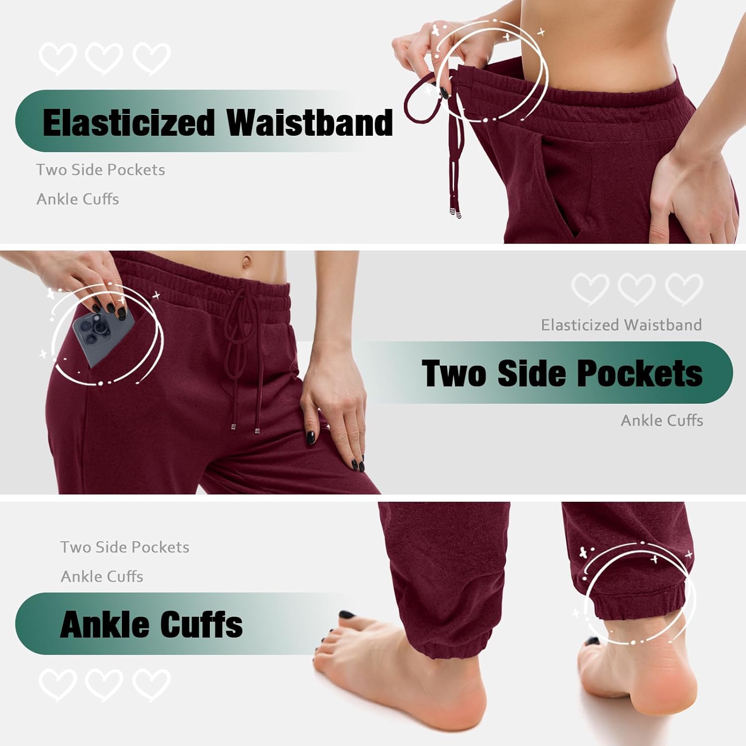 Detalle de Walifrey Women's Joggers with Pockets: Comfortable Everyday Lounging and Activewear