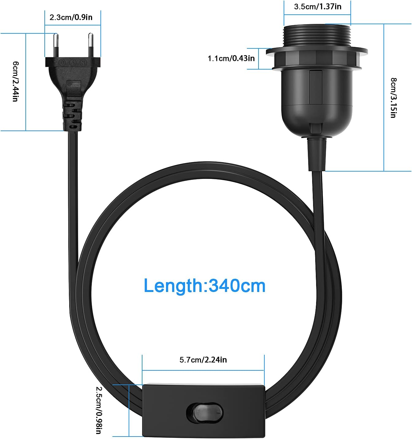 Detalle de KEAGAR 3x E27 Lampenfassung mit Schalter und 3,5m Kabel