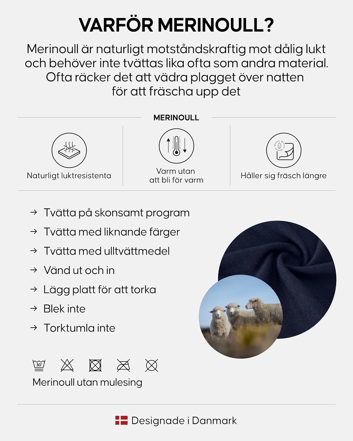 Detalle 1 de DANISH ENDURANCE T-shirt för herr i 100 % merinoull, avslappnad passform