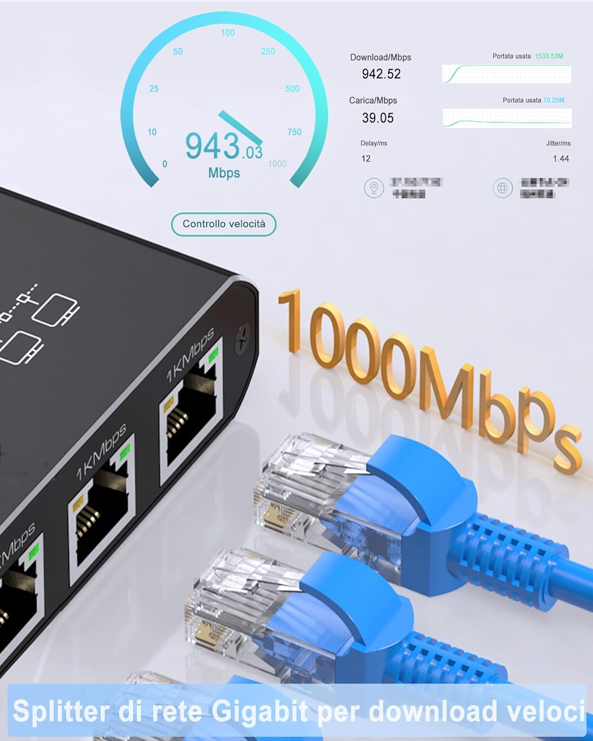 Detalle de LAN Splitter 1 auf 4 mit USB‑C Netzteil – 4‑Port Gigabit‑LAN‑Switch (1 Eingang, bis zu 4 Geräte)