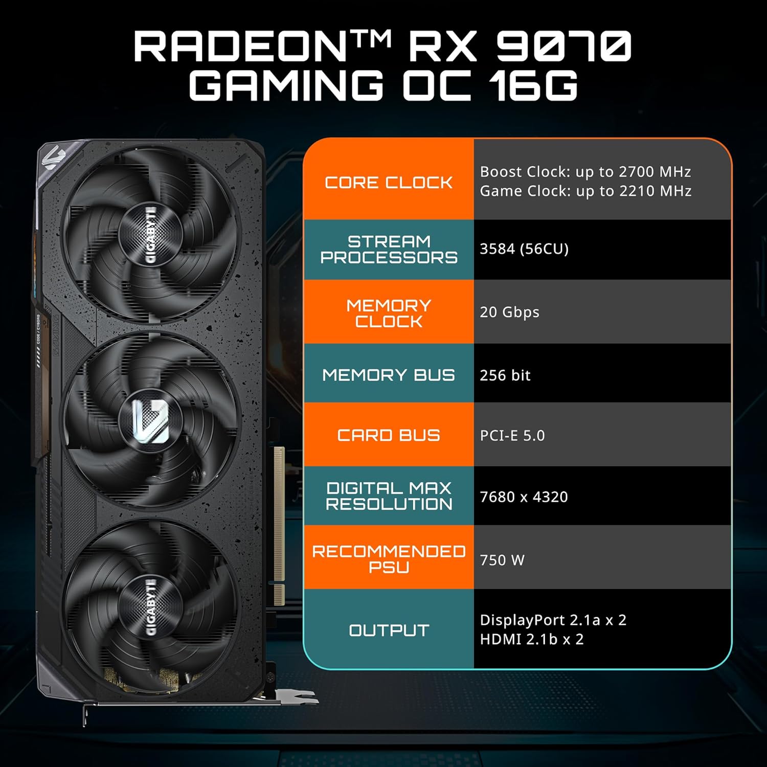 Thumbnail 1 de Gigabyte Radeon RX 9070 Gaming OC 16G Graphics Card