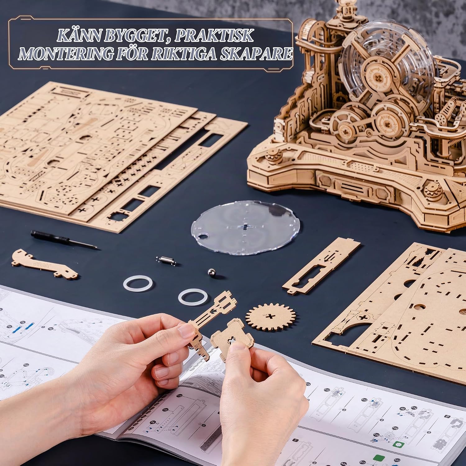 Detalle de ROBOTIME EGC01 Gear Ball Challenge – mekaniskt 3D-träpussel med 653 delar
