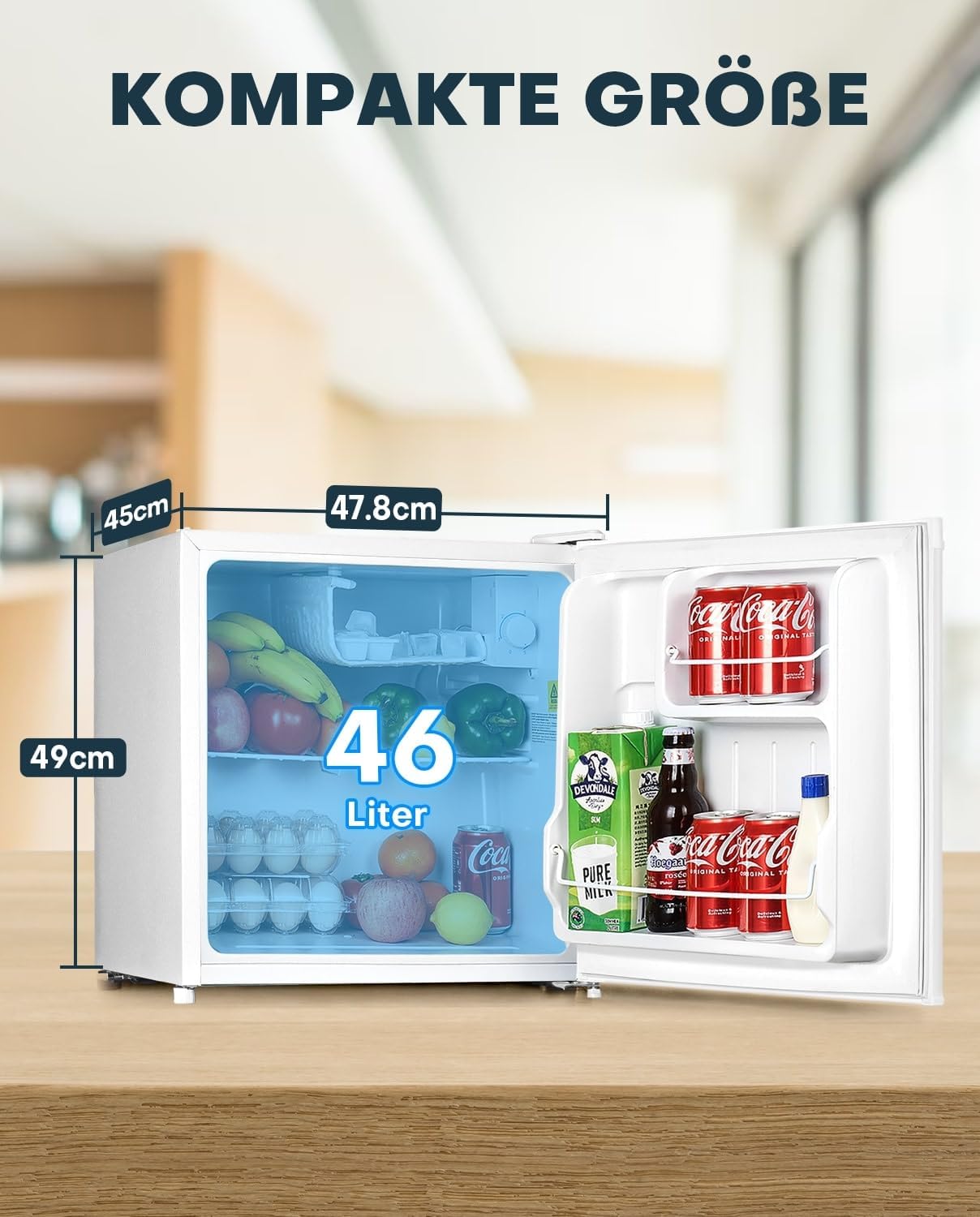 Detalle de Upstreman Mini Kühlschrank 46 L mit Eisfach – kompakt, leise und energiesparend