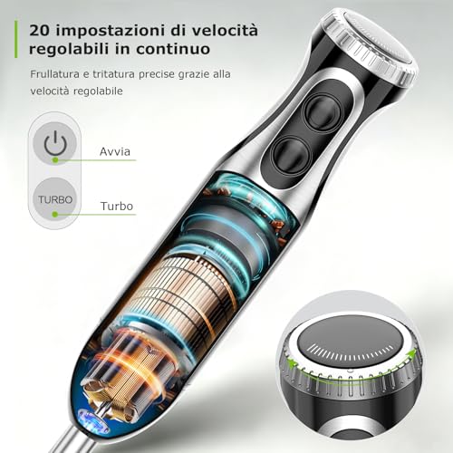 Detalle 2 de Bonsenkitchen Frullatore a Immersione 4‑in‑1 da 1000W: potenza, versatilità e design in acciaio inox
