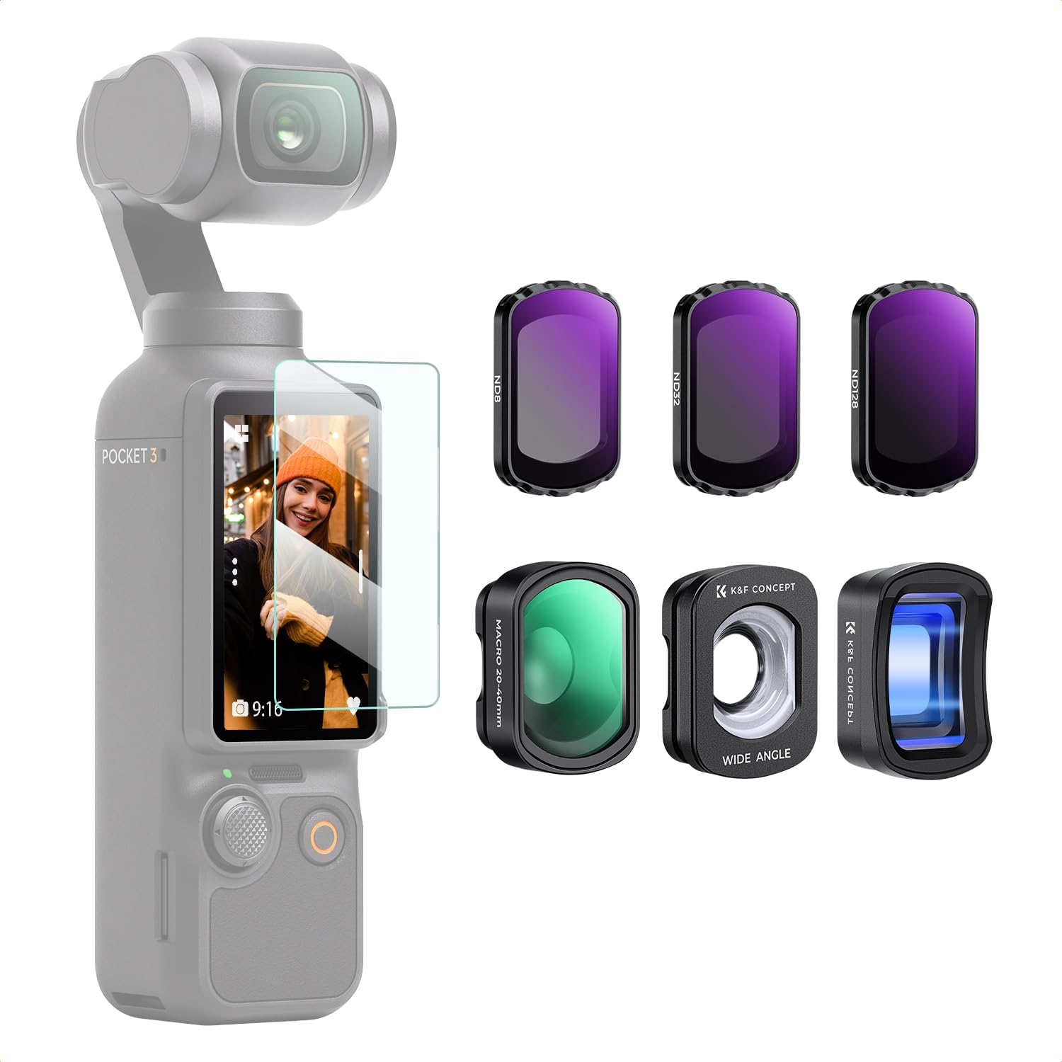 Detalle de K&F CONCEPT 6-pack Filter Kit for DJI Osmo Pocket 3: 10X Macro + 1.2X Anamorphic + 112° Wide + ND8/ND32/ND128