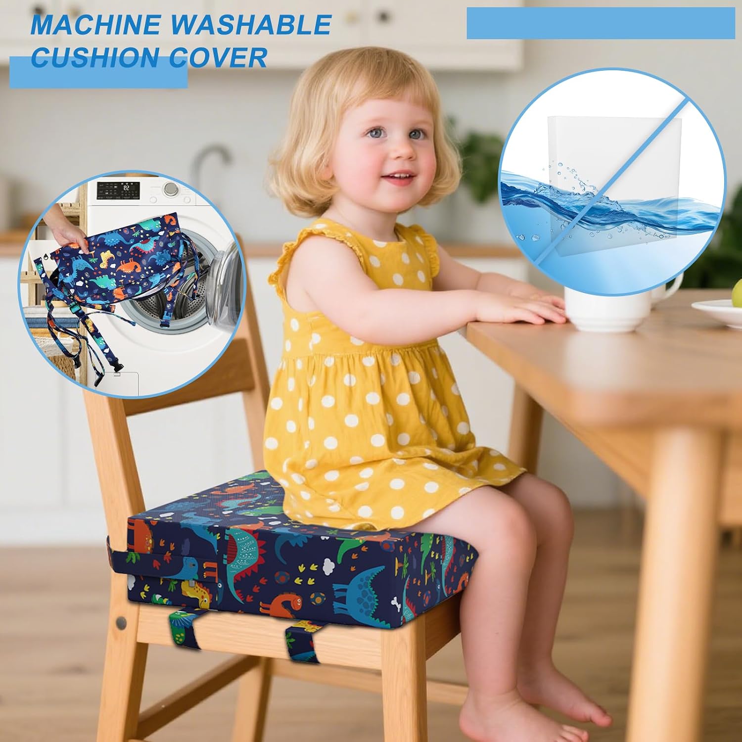 Thumbnail 6 de Capslpad Toddler Booster Seat Cushion with 3 Adjustable Straps (Waterproof, Washable) – Blue