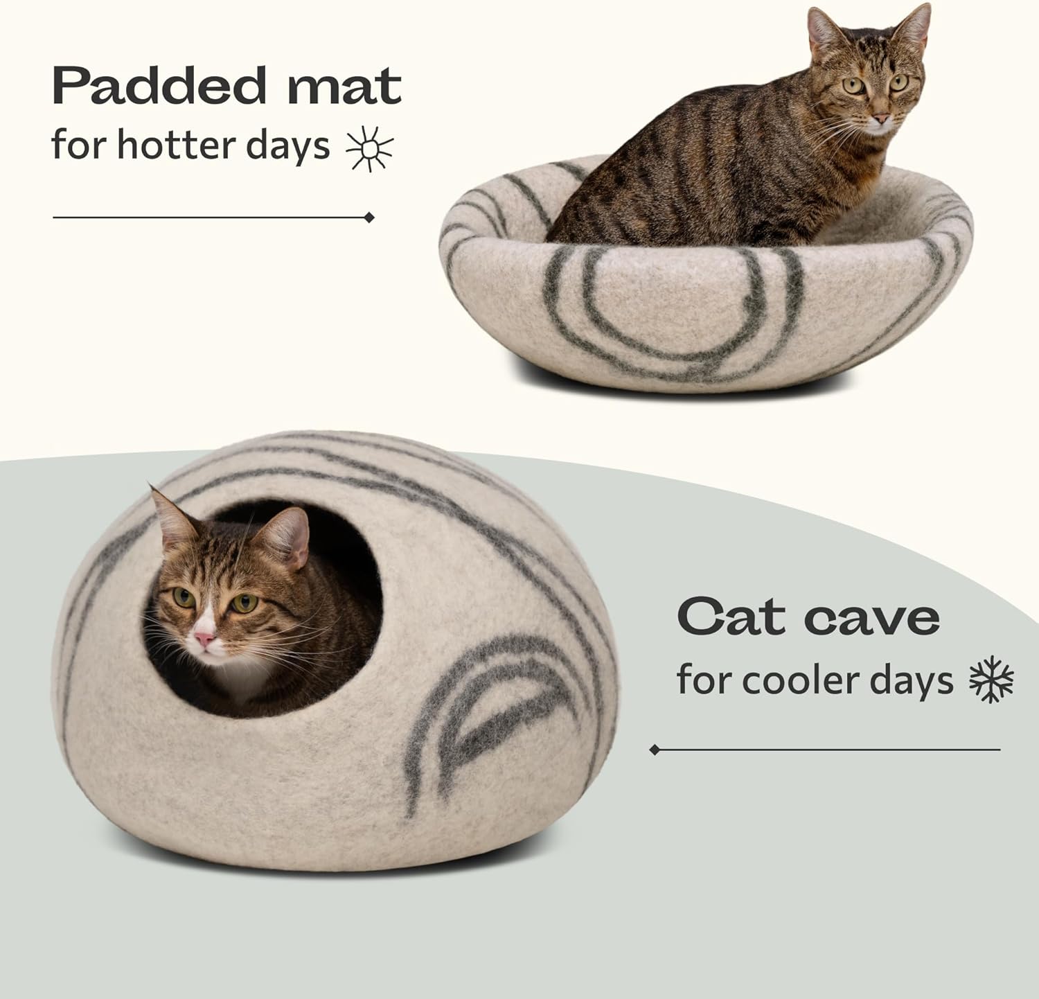 Detalle de MEOWFIA Cat Cave – Premium Handmade Merino Wool Felt Bed (Light Grey, Medium)
