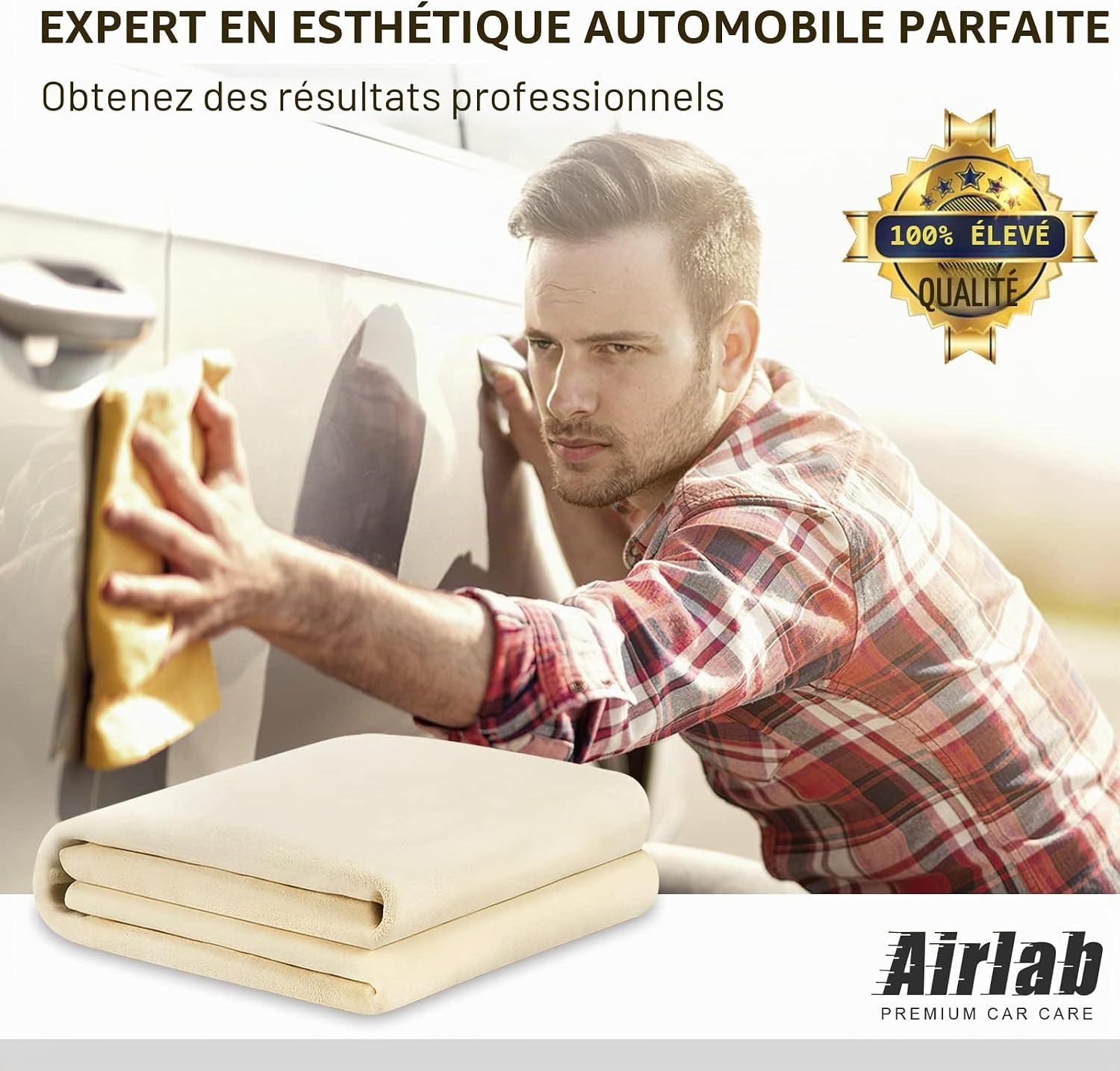 Thumbnail 6 de Airlab Peau de Chamois Voiture XXL 90x60 cm – Cuir Naturel Véritable, Absorption Sans Trace et Douceur Sans Rayures