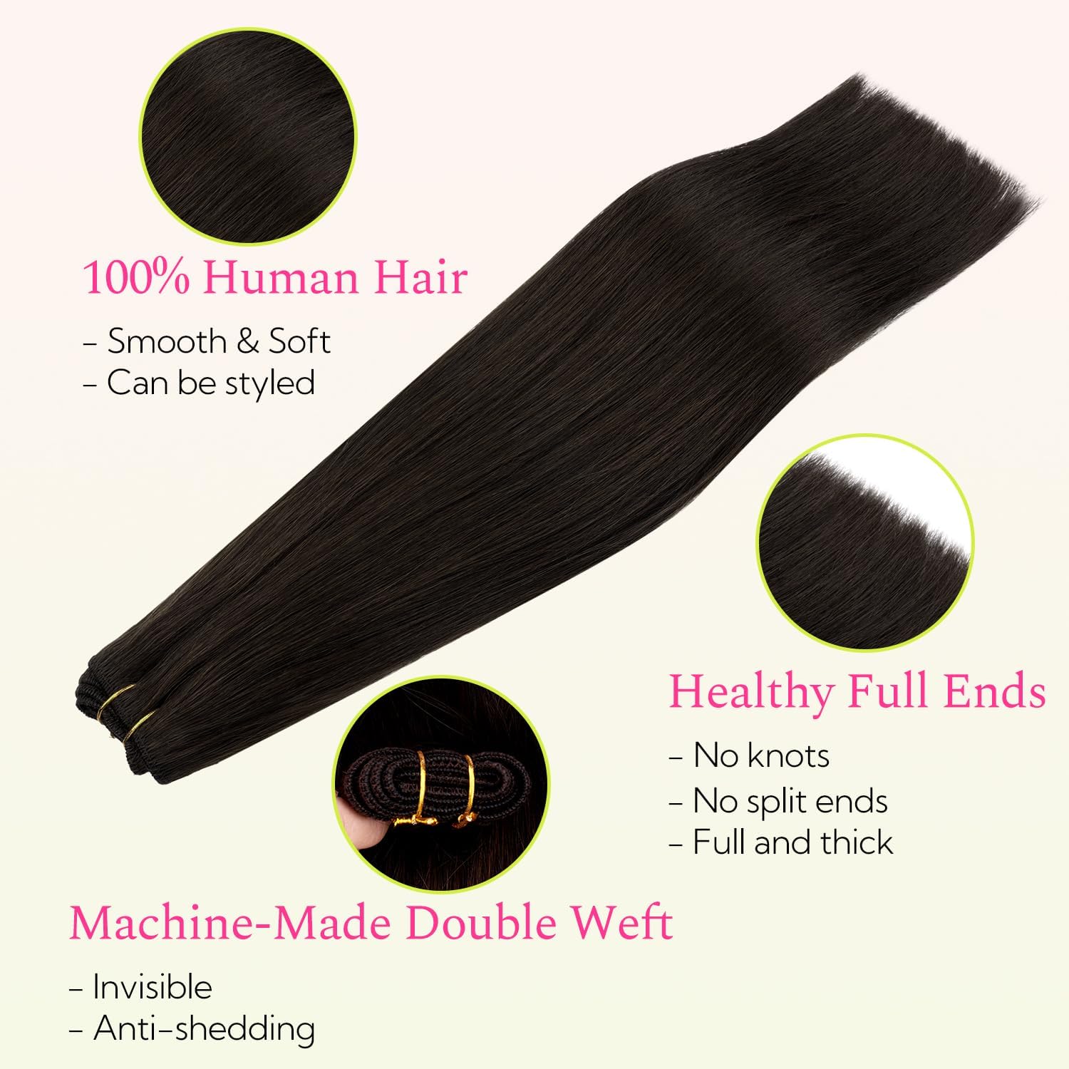 Detalle de HOTBANANA Extension a tessitura di veri capelli Remy, lisci castano scuro 50,8 cm – Treccia completa per la testa