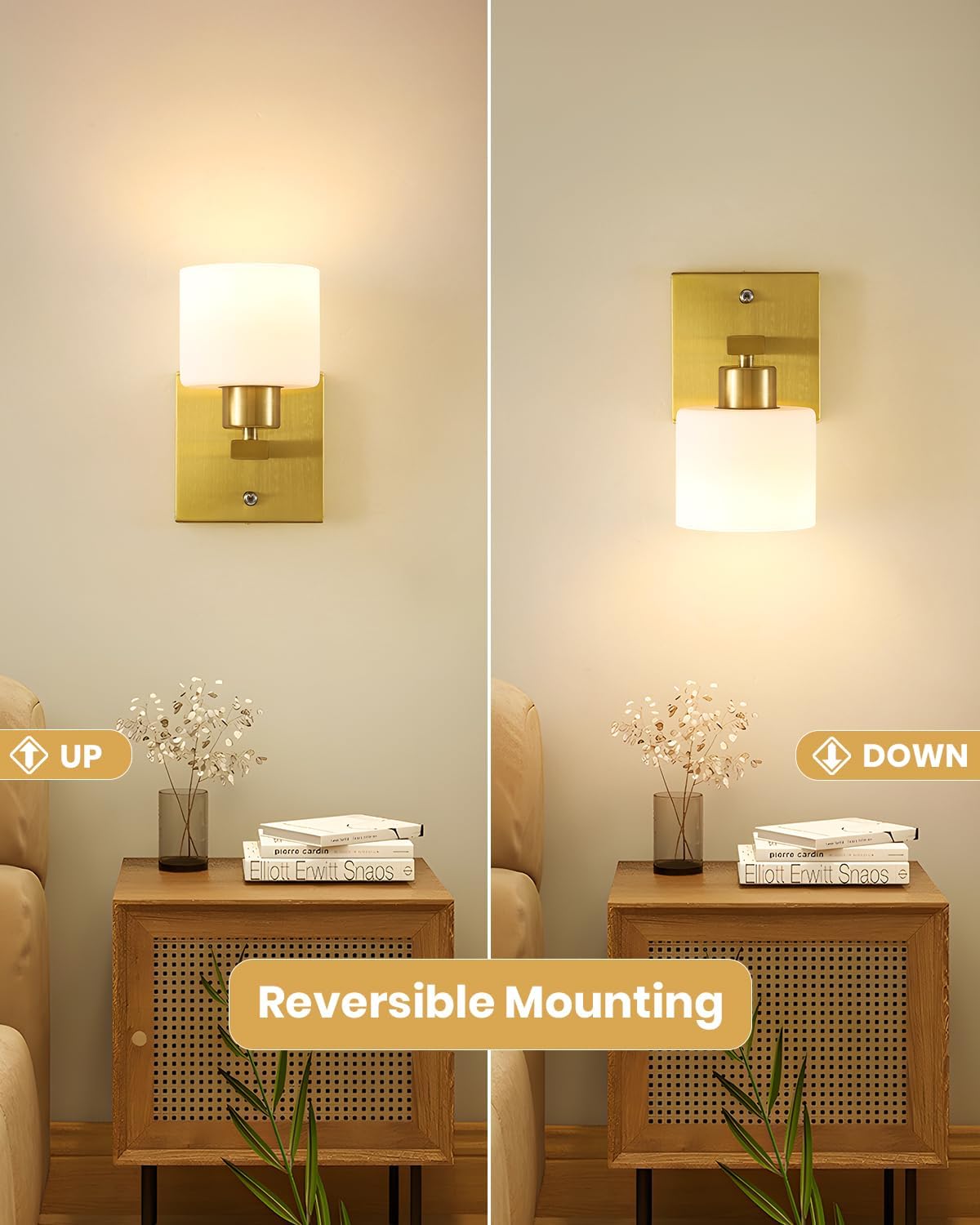 Thumbnail 1 de LumiZhen 1-Light Modern Gold Bathroom Vanity Light — Wall Sconce with Matte White Glass Shades