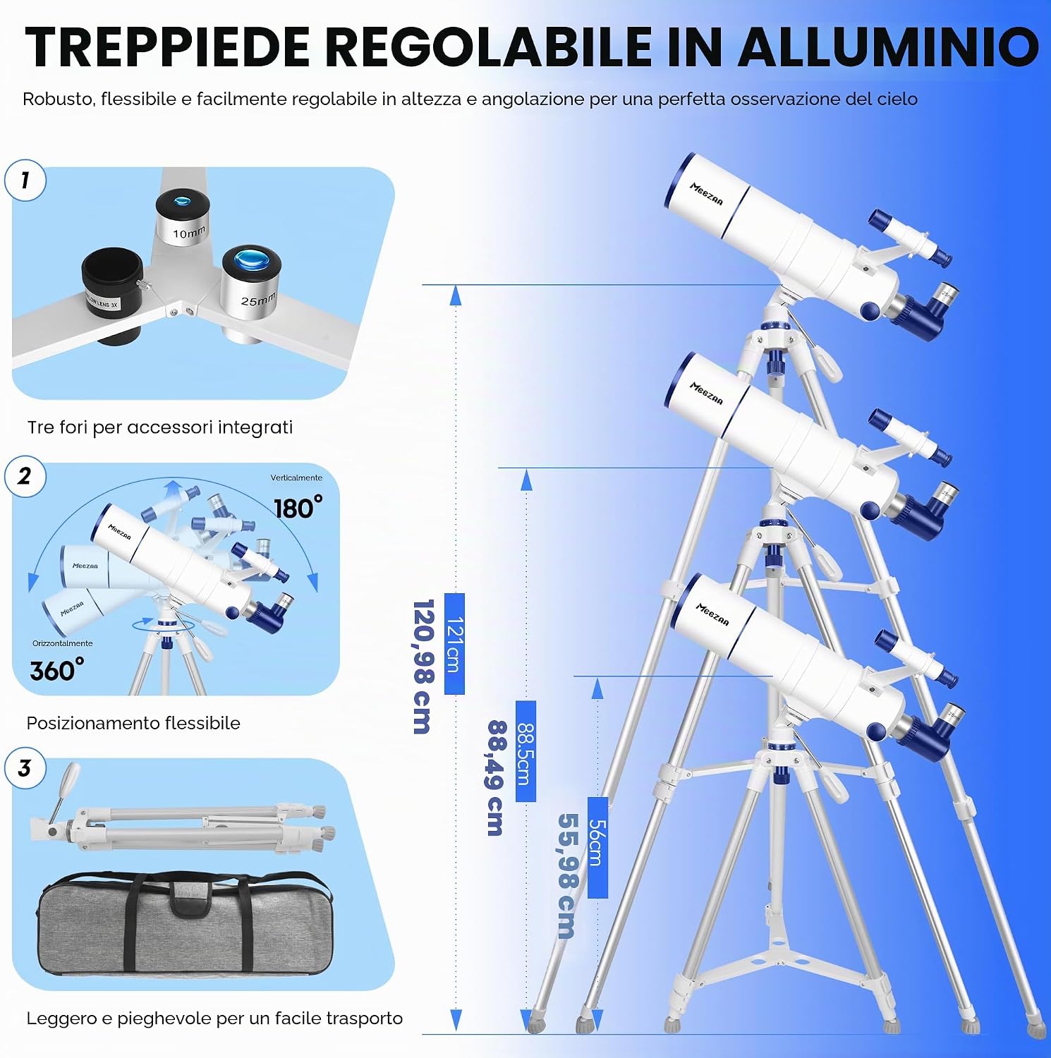 Detalle de MEEZAA Telescopio 90mm/550mm: kit completo per principianti e famiglie