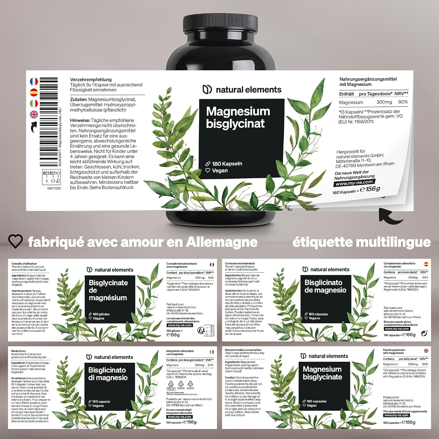 Thumbnail 4 de Magnésium bisglycinate vegan — 300 mg de magnésium élémentaire par dose journalière (180 gélules)