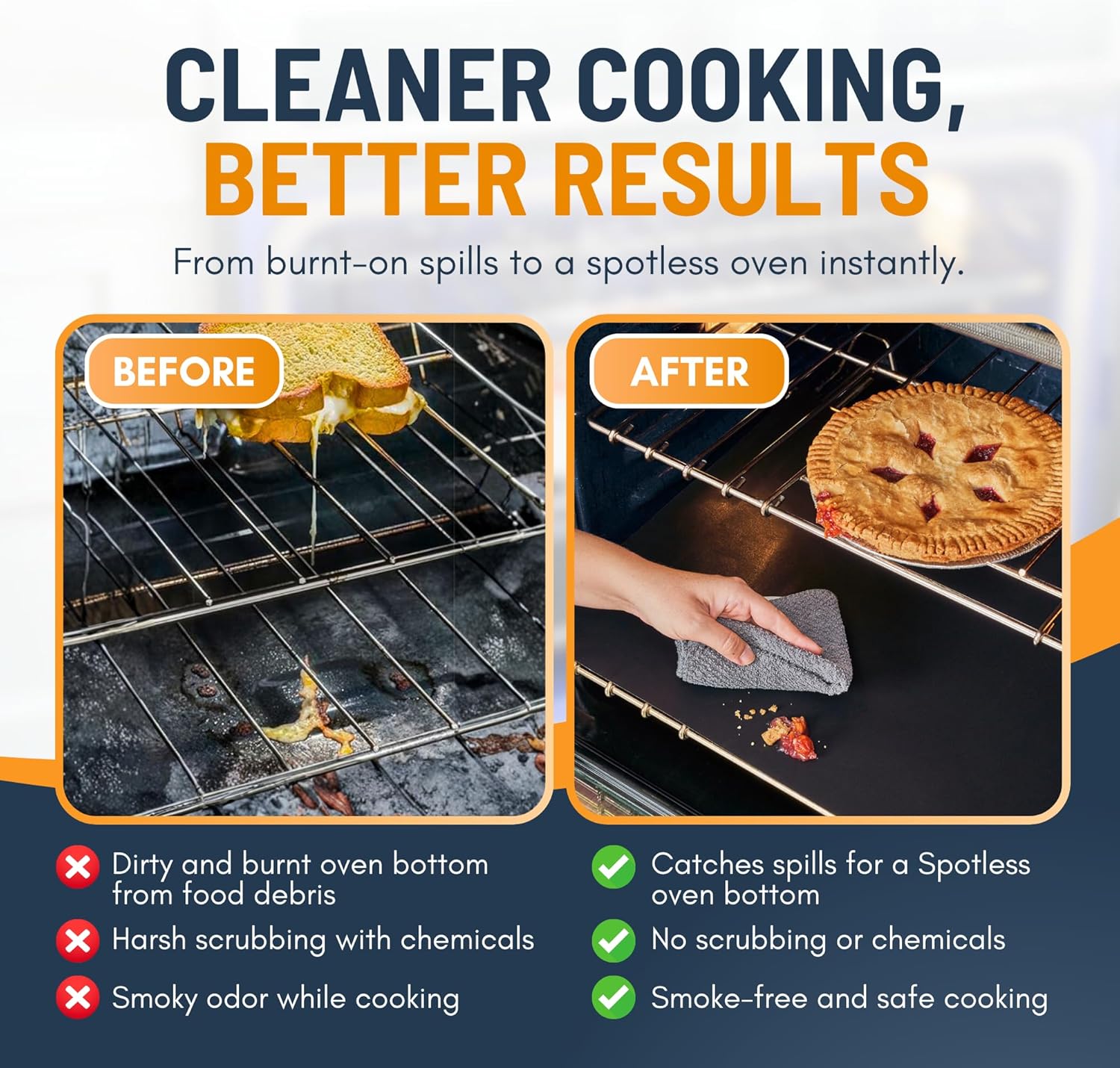 Detalle de Linda’s Essentials Extra Large Oven Liners for Bottom of Oven (2 Pack) — Universal Non-Stick Heat-Resistant Liners, 63.5 x 43 cm