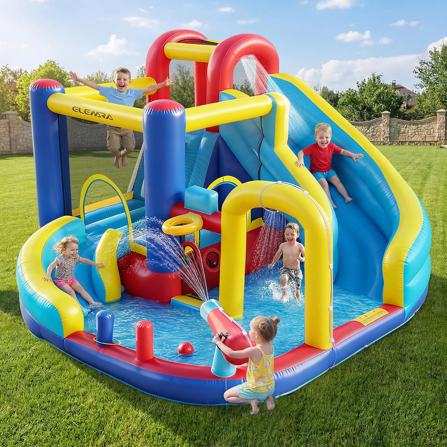 Detalle de ELEMARA 10-in-1 Inflatable Water Slide Bounce House with Blower