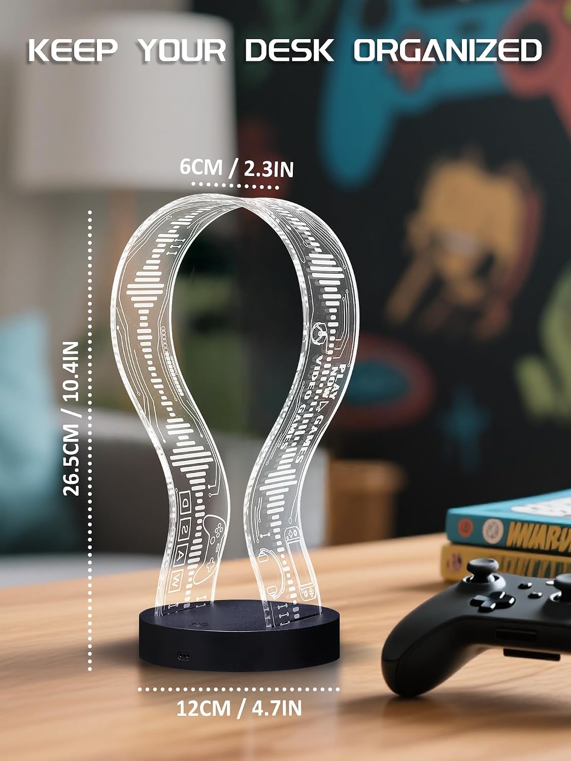 Detalle de CoolGift Mart Leuchtender Kopfhörerständer mit 16 LED-Farben, Gaming-Design und USB-/Typ-C-Anschluss