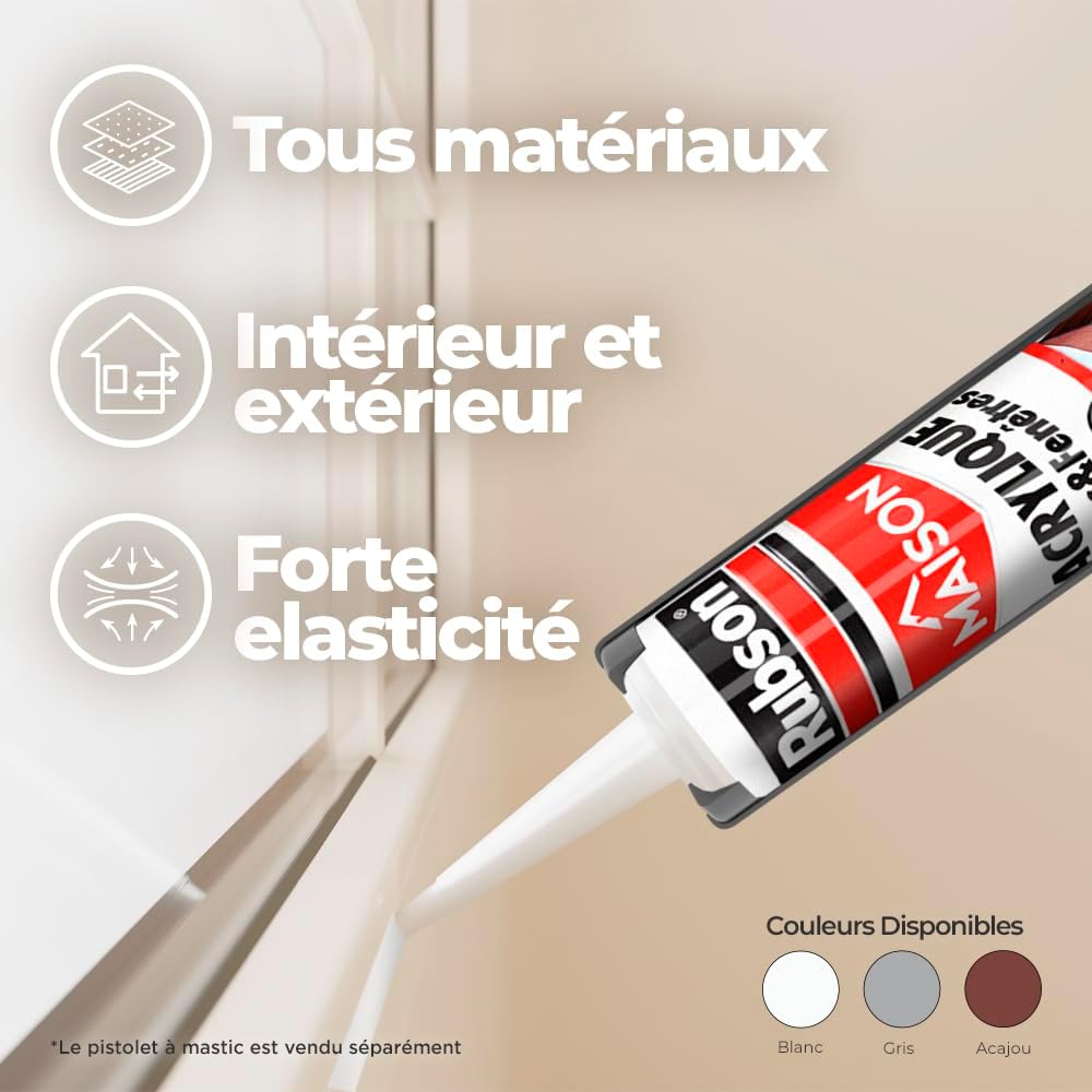 Thumbnail 2 de Rubson Mastic Maison Acrylique Murs & Fenêtres blanc – cartouche 280 ml