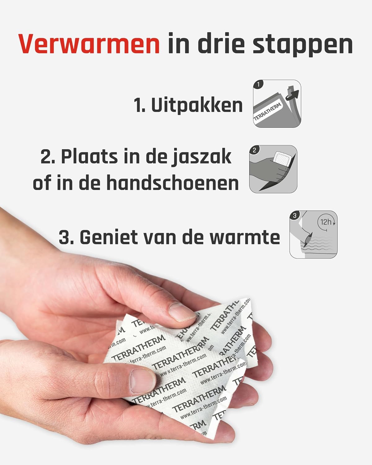 Detalle de TerraTherm handwarmers, 5 paar – luchtgeactiveerd, tot 12 uur warmte