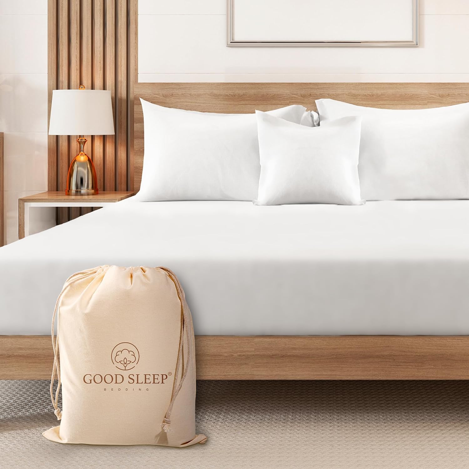Detalle de Luxury 100% Egyptian Cotton Fitted Sheet (Soft Sateen Weave) – 1000 TC, 41cm/16" deep fit, King, White