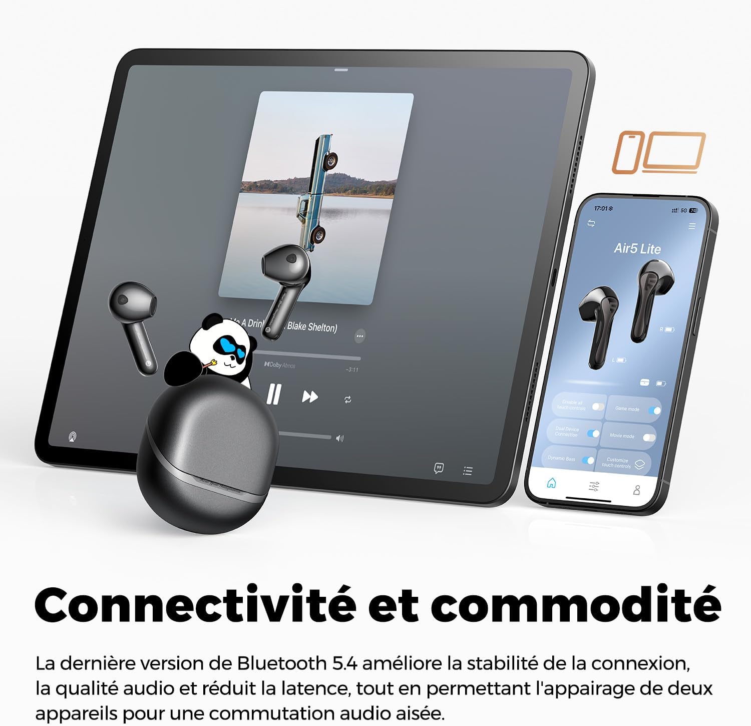 Thumbnail 3 de SoundPEATS Air5 Lite : écouteurs Bluetooth 5.4 Hi-Res avec réduction de bruit des appels et autonomie jusqu’à 30 h