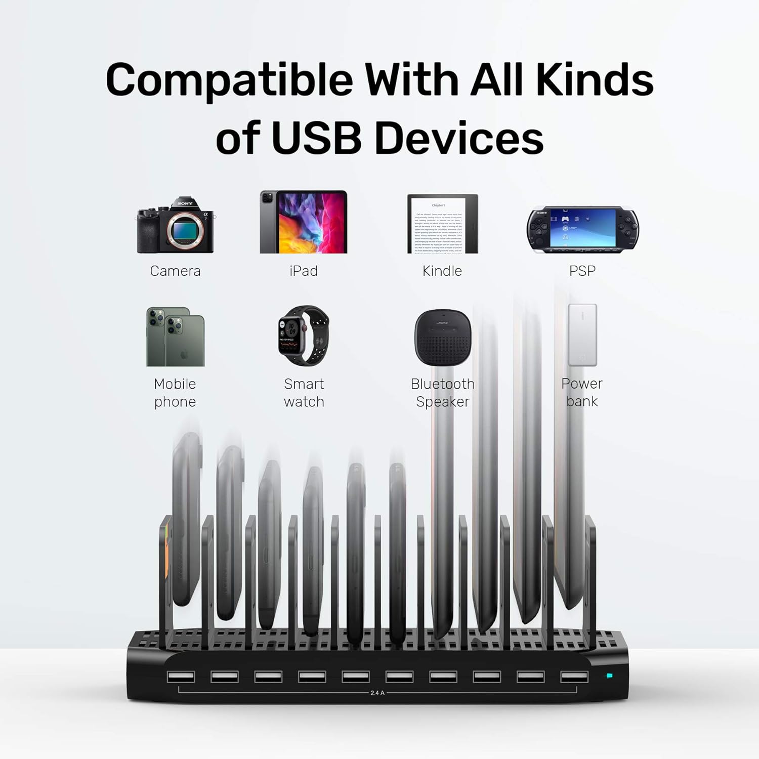 Thumbnail 6 de Unitek 60W 10-Port USB Multi-Ladestation – flexible Ladestation mit einstellbaren Trennwänden