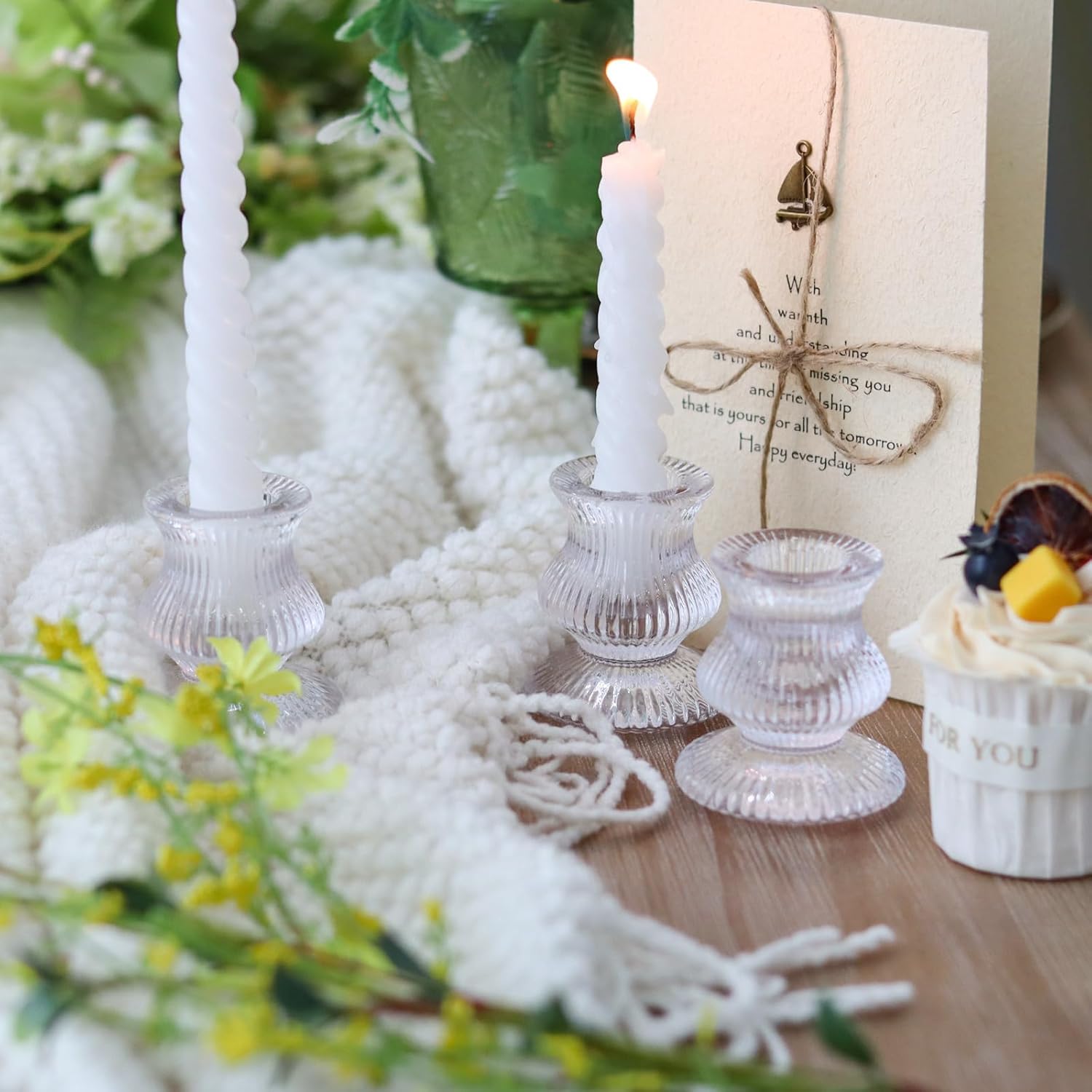 Thumbnail 3 de GEHEIMON Kerzenhalter Glas Transparent, 6er-Set für Stabkerzen (gerippt)