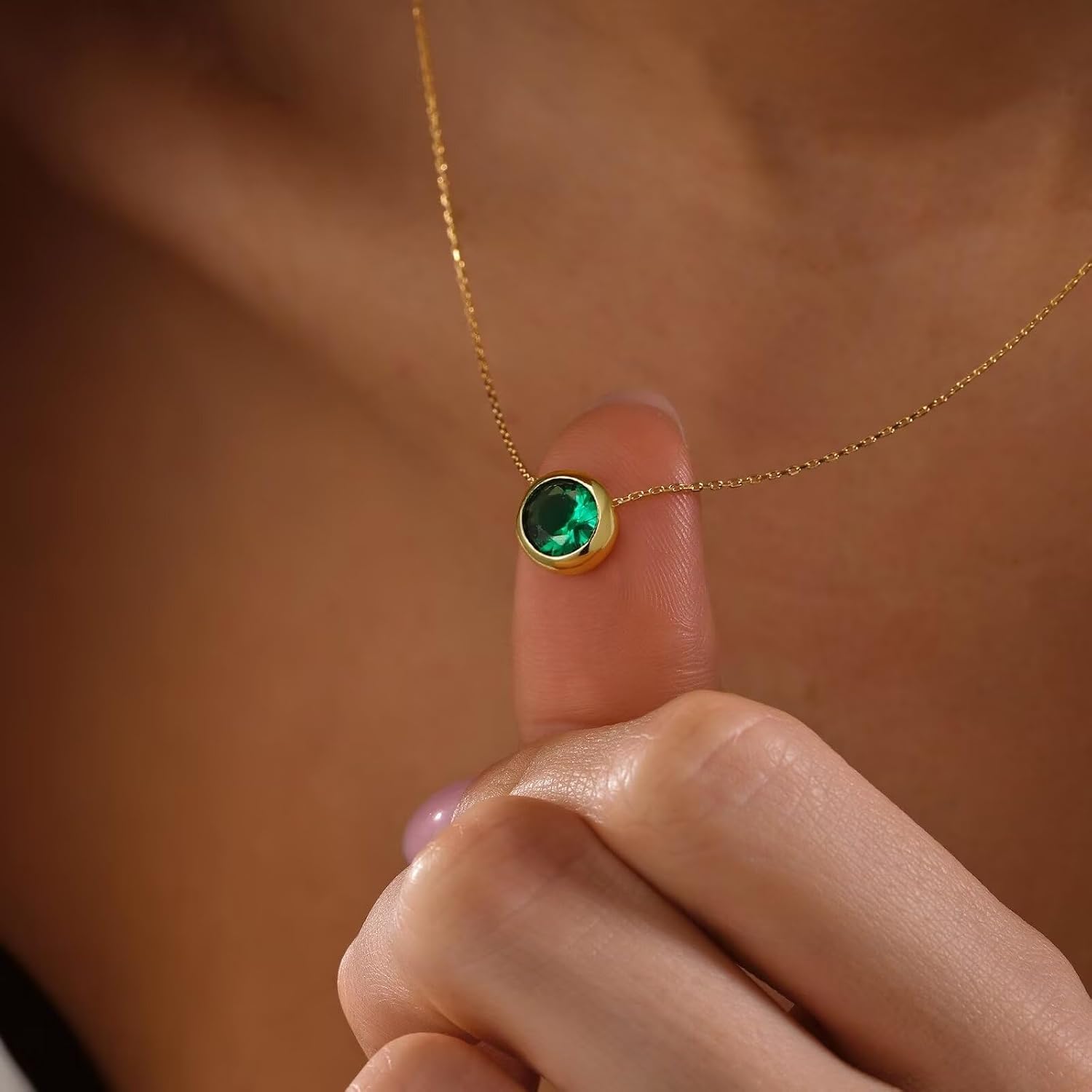 Detalle de TINGN Geburtsstein Kette Damen – 18K Gold Vergoldet Anhänger Halskette (16" + 2.5")