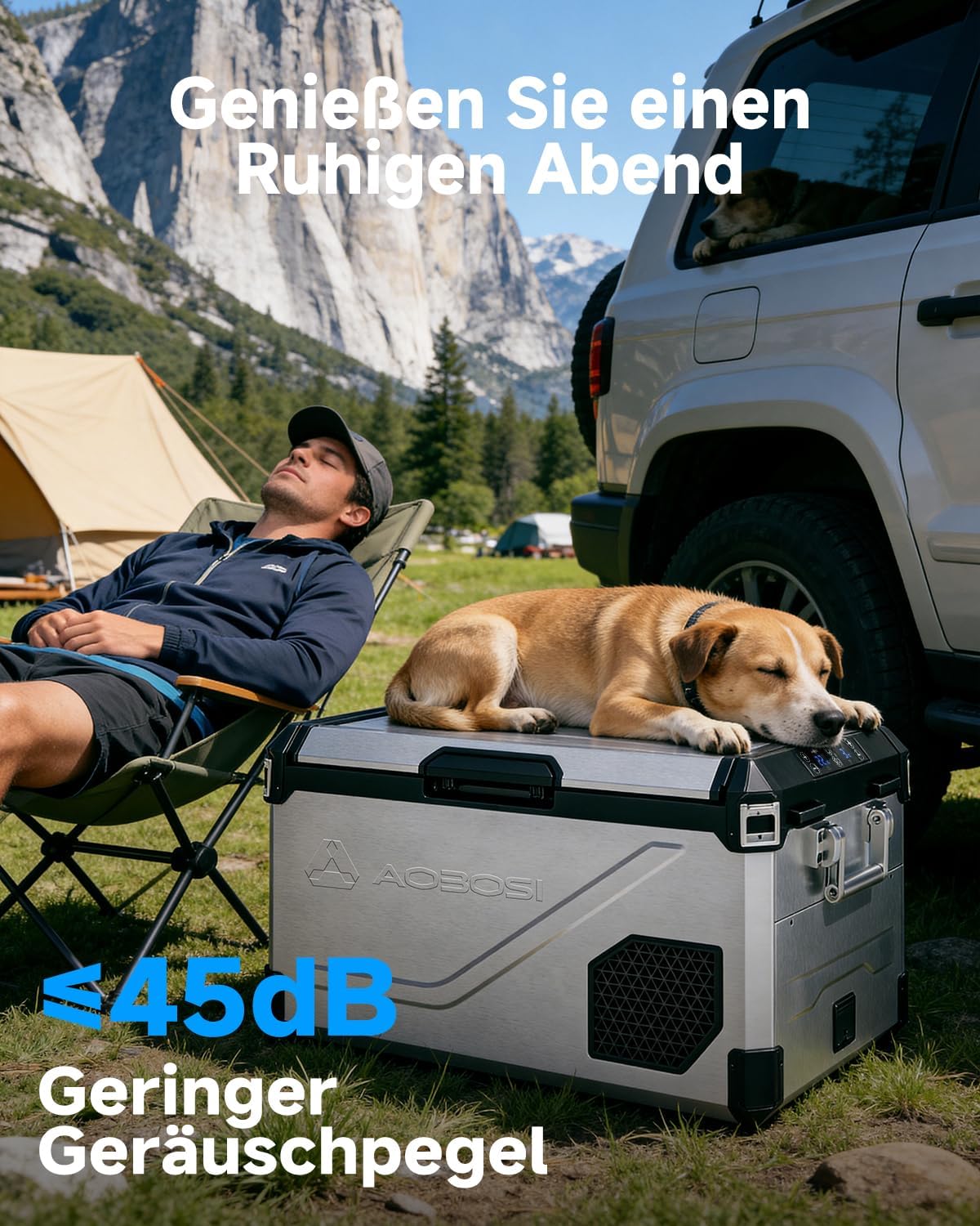 Detalle de AAOBOSI 60L Kompressor Kühlbox Dual Zone – leistungsstarke mobile Kühlung mit Edelstahlgehäuse