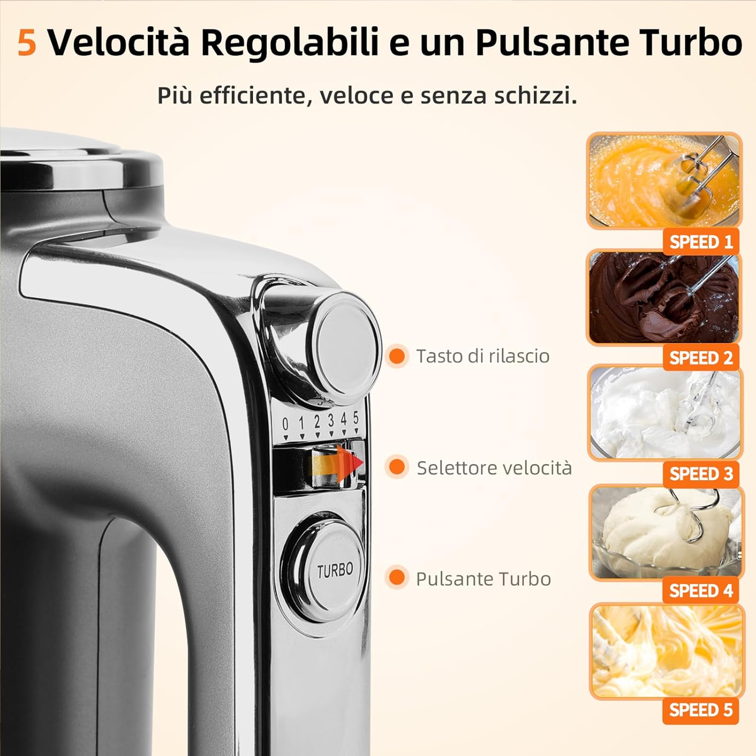 Thumbnail 1 de Aigostar Sbattitore Elettrico Adela: Fruste Professionali 400W con 5 Velocità + Turbo, Supporto e Accessori inox