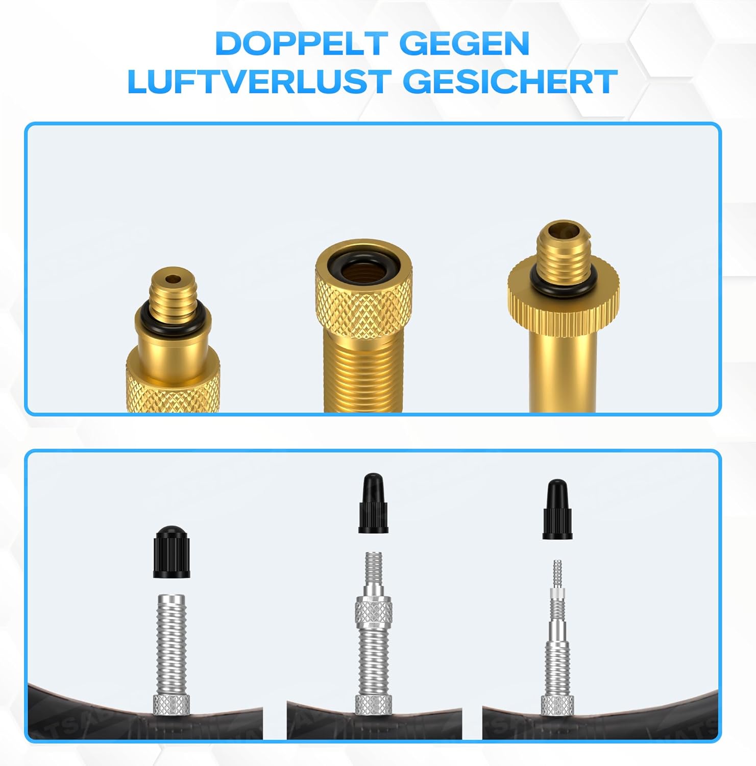 Thumbnail 5 de WATSABRO Fahrradventil Adapter-Set: Autoventil, Französisches Ventil und Dunlop Adapter