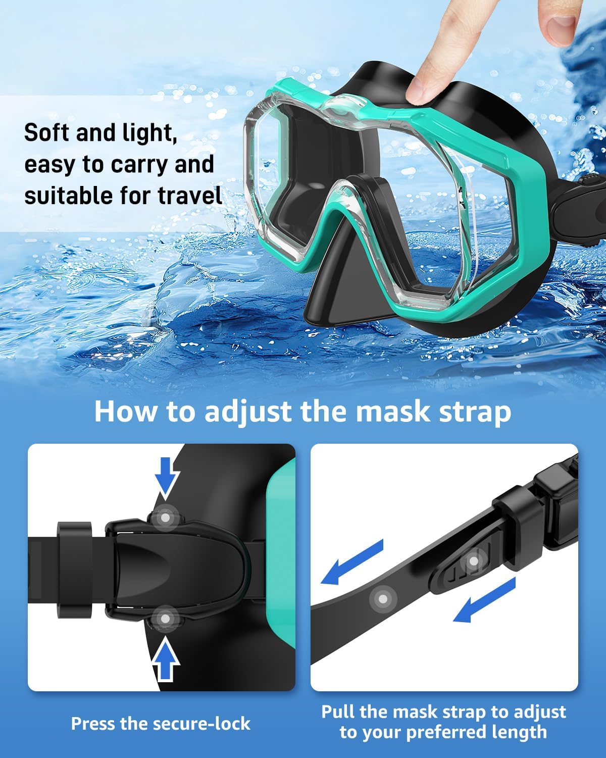Detalle de WSTOO Adults Swim Goggles with Nose Cover (Anti-Fog, 180° Panoramic, Leak-Proof, 3-Lens)