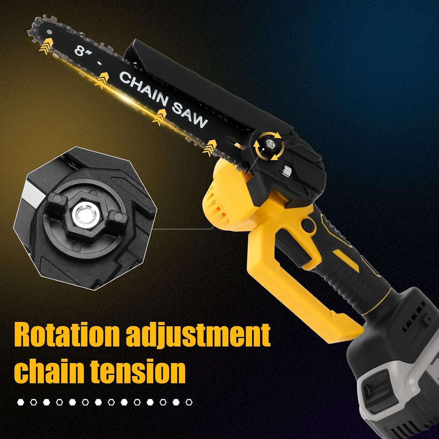 Thumbnail 6 de panthem 6 Zoll & 8 Zoll Minikettensäge mit 2×3 Ah Akkus – Bürstenlos, Auto-Öler, Ersatzkette, kompatibel mit DeWalt 20V