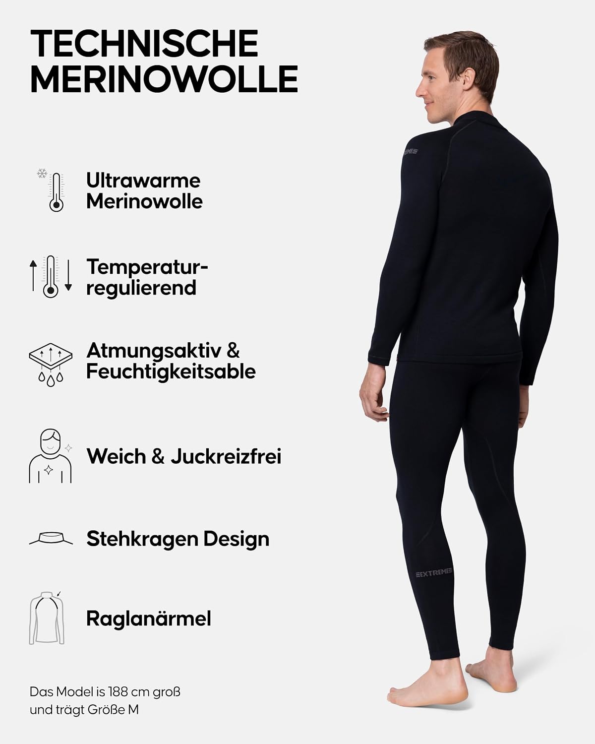 Detalle 2 de DANISH ENDURANCE Merino Thermounterwäsche für Herren Merino Unterwäsche