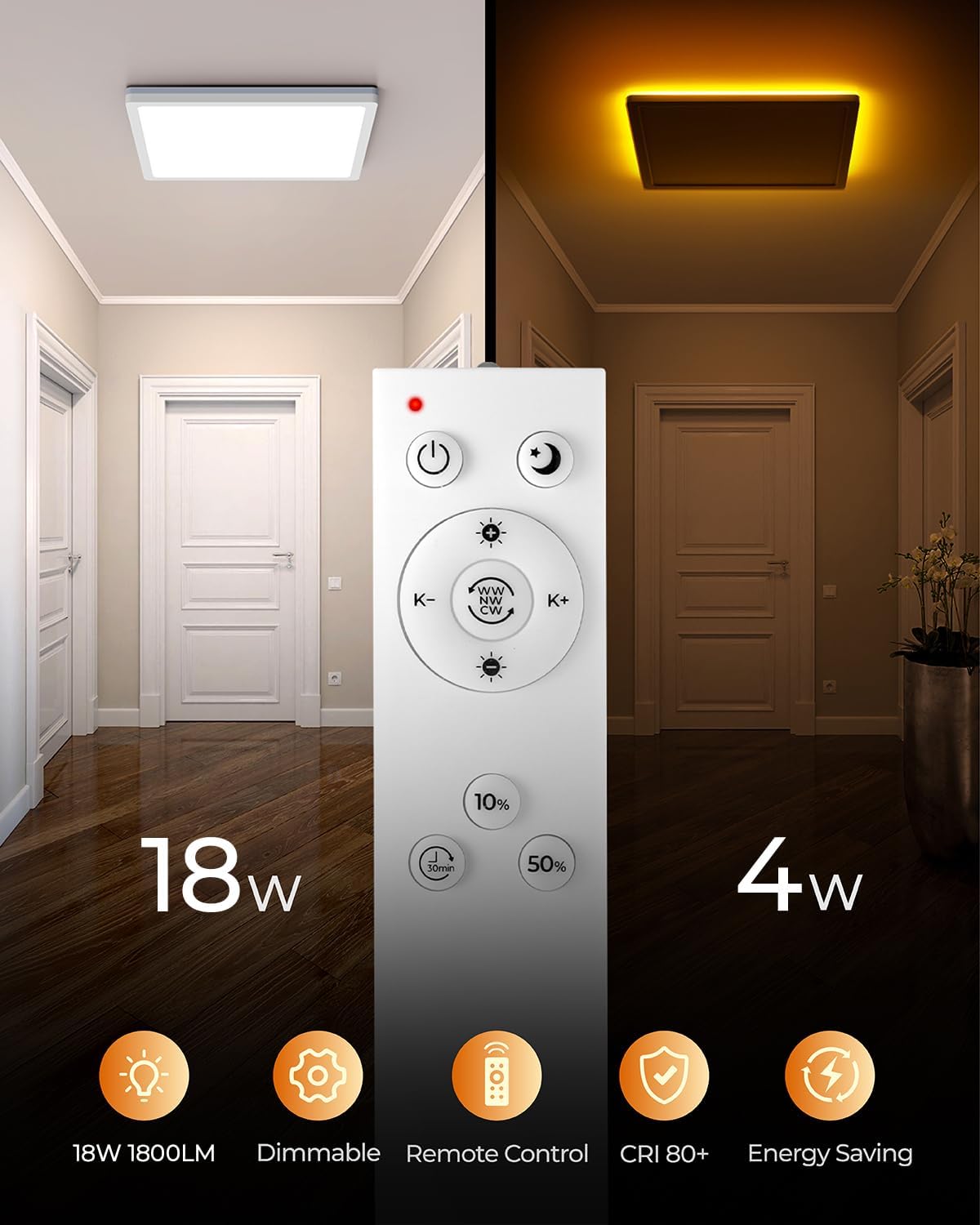 Thumbnail 2 de BLNAN dimmable LED ceiling light with remote control (18W 1800LM, 3000K–6500K) plus 4W warm night light
