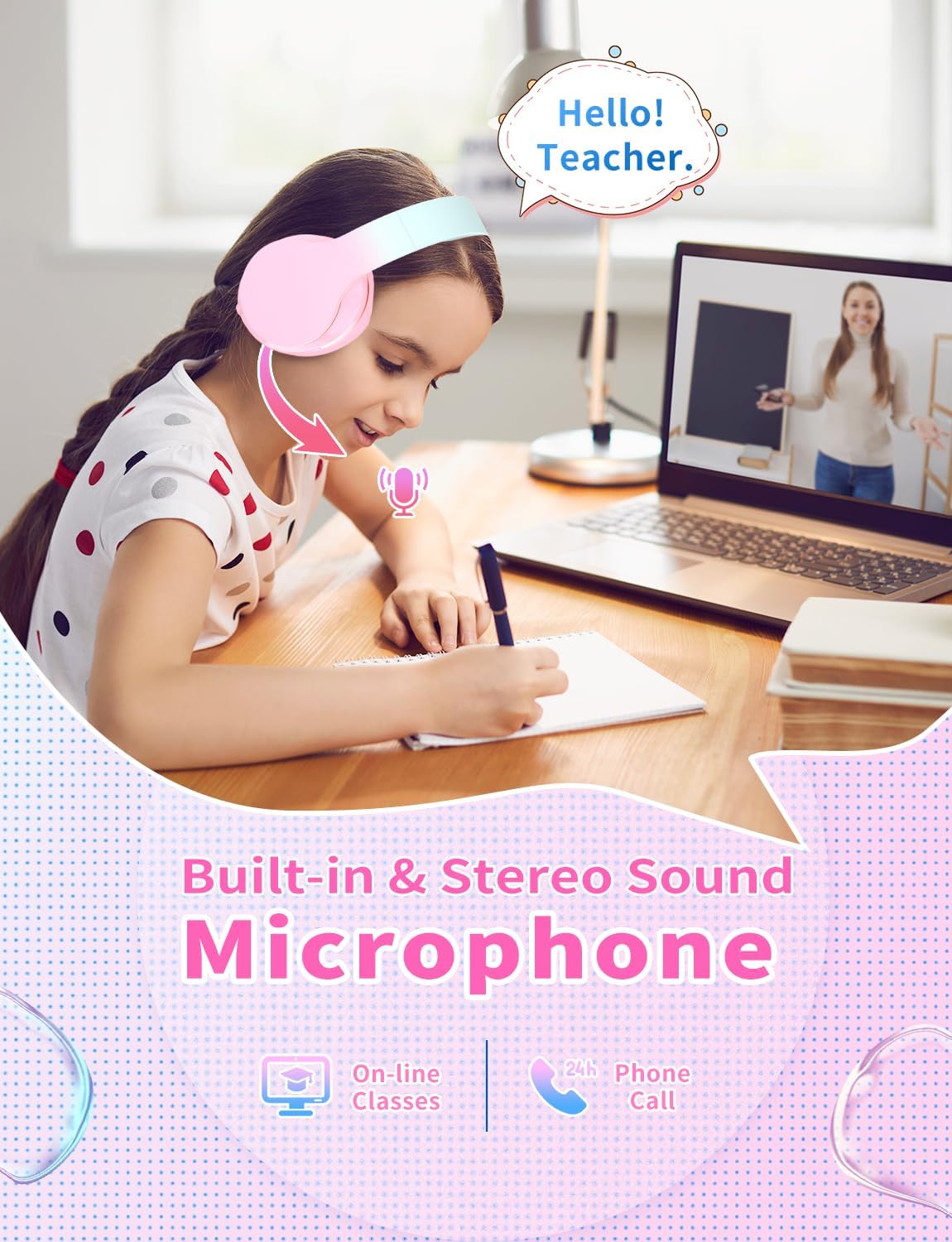 Thumbnail 3 de Bluetooth Kids Headphones 10H wireless pink