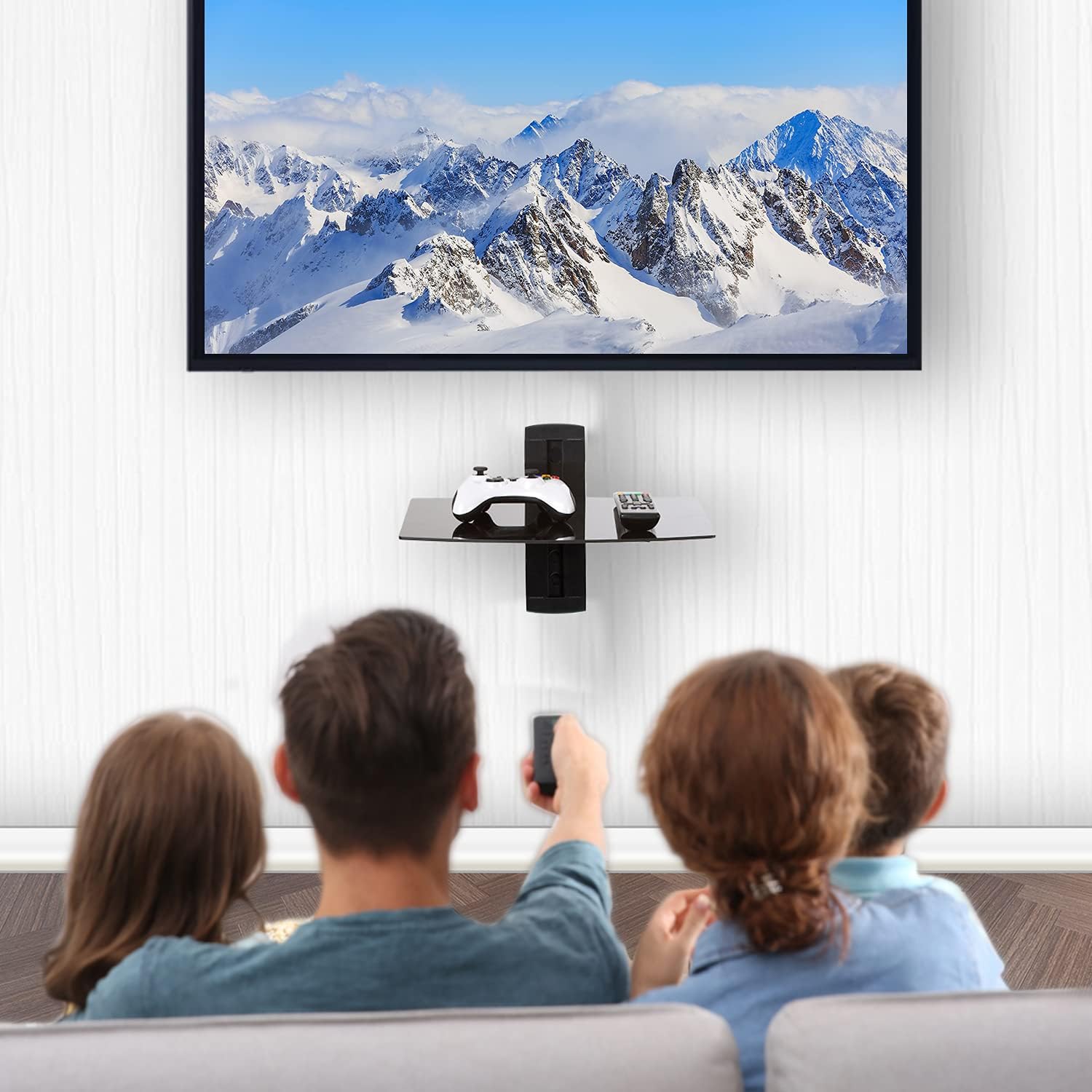 Detalle de WALI Floating Entertainment Center Shelves (CS201B) – 1 Tier, Holds Up to 8 kg, Black