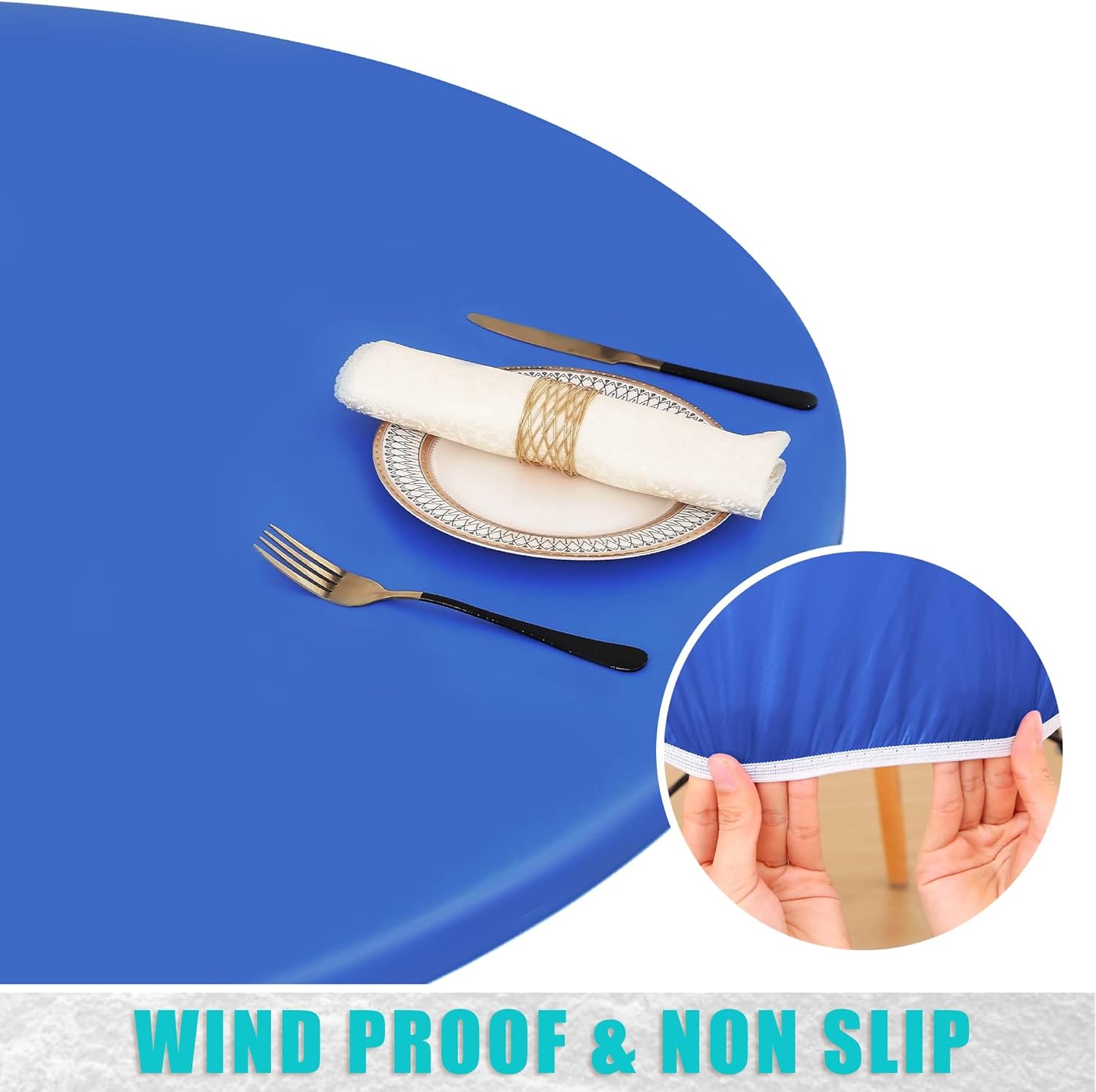 Thumbnail 2 de Smiry Round Picnic Tablecloth (Waterproof Elastic Fitted) for 36"–44" Tables, Blue