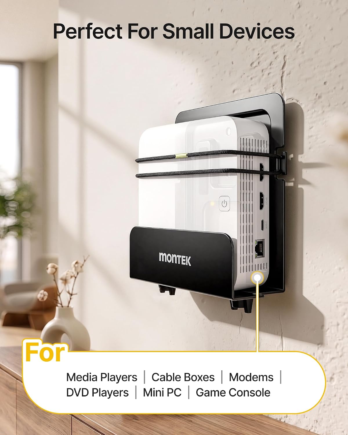 Detalle de monTEK Adjustable Cable Box Wall Mount (2-Pack) for Narrow Devices up to 11 LBS
