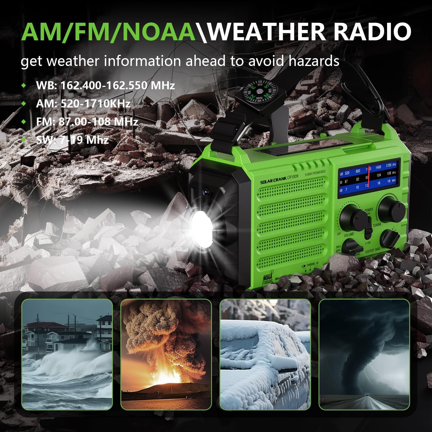 Detalle de PPLEE CR1009 Emergency Weather Radio with NOAA, 5-Way Power and LED Lights