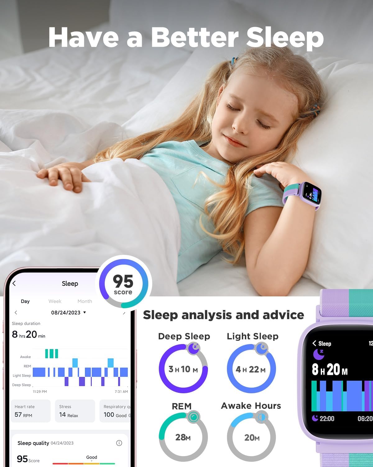 Detalle de BIGGERFIVE Kids Smart Watch (1.8" fitness watch) with heart rate, sleep tracking & IP68